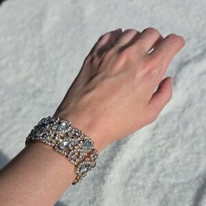 Gold Crystal Statement Bracelet Women Jewelry Wedding Prom Evening